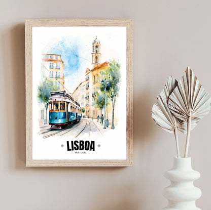 Portuguese Electric Tram Poster – Capture the Essence of Lisbon, Portugal – Iconic Wall Art for Home Décor