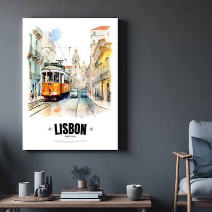 Watercolor Lisbon Electric Tram Poster – Captivating Artistry of Portugal's Iconic Transportation