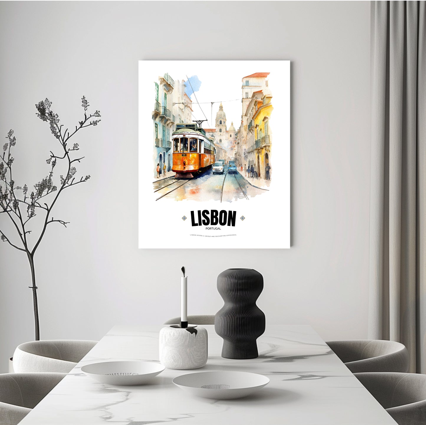 Watercolor Lisbon Electric Tram Poster – Captivating Artistry of Portugal's Iconic Transportation