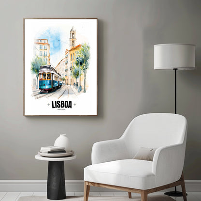 Portuguese Electric Tram Poster – Capture the Essence of Lisbon, Portugal – Iconic Wall Art for Home Décor