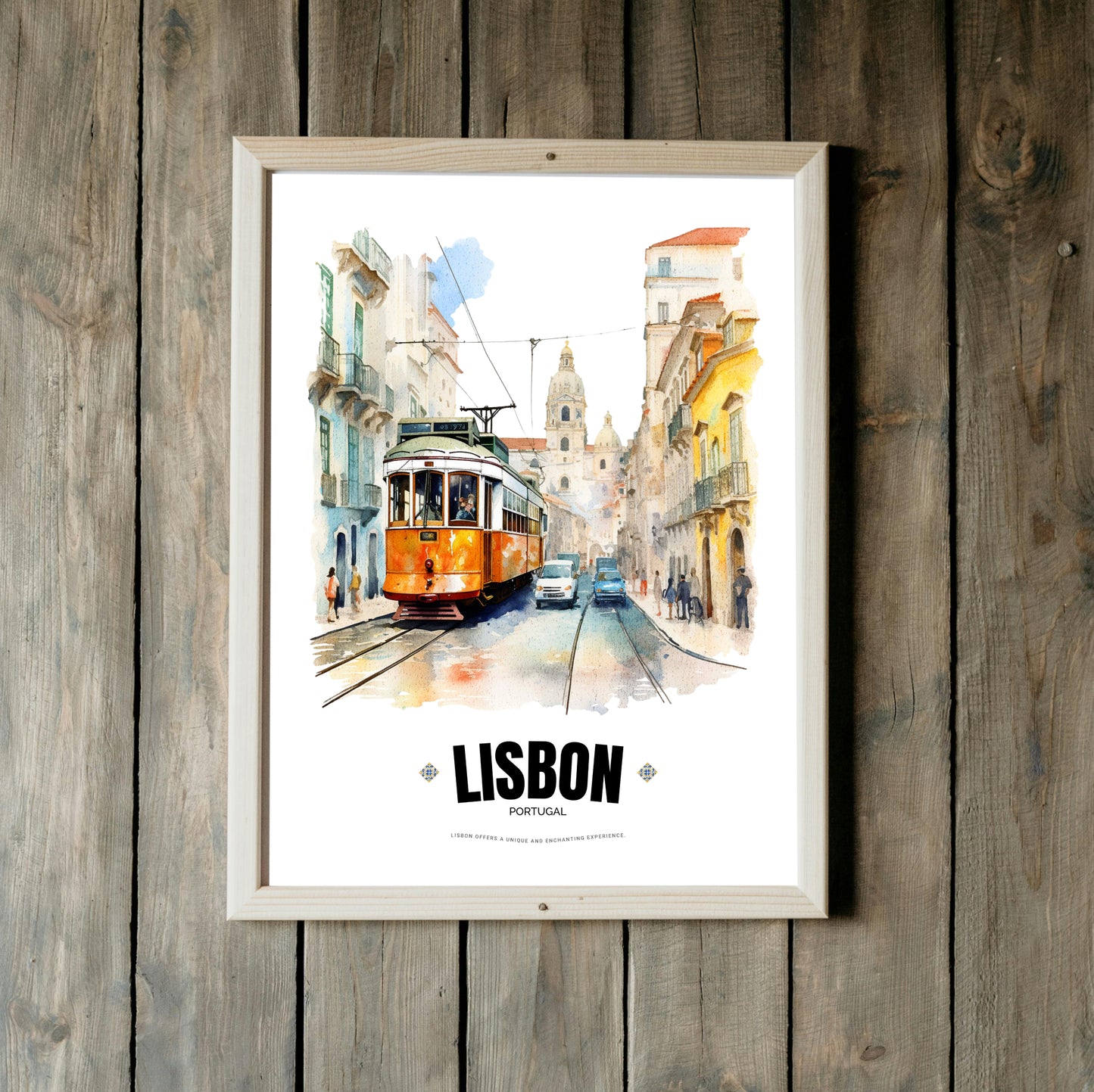 Watercolor Lisbon Electric Tram Poster – Captivating Artistry of Portugal's Iconic Transportation