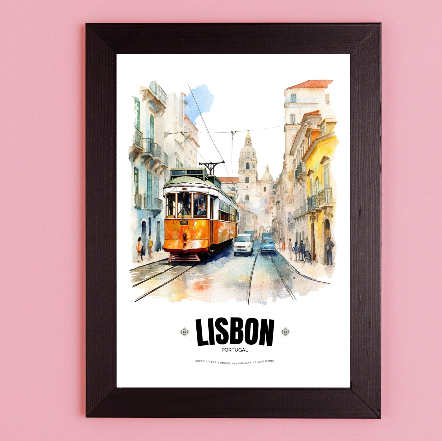 Watercolor Lisbon Electric Tram Poster – Captivating Artistry of Portugal's Iconic Transportation