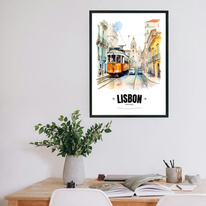 Watercolor Lisbon Electric Tram Poster – Captivating Artistry of Portugal's Iconic Transportation