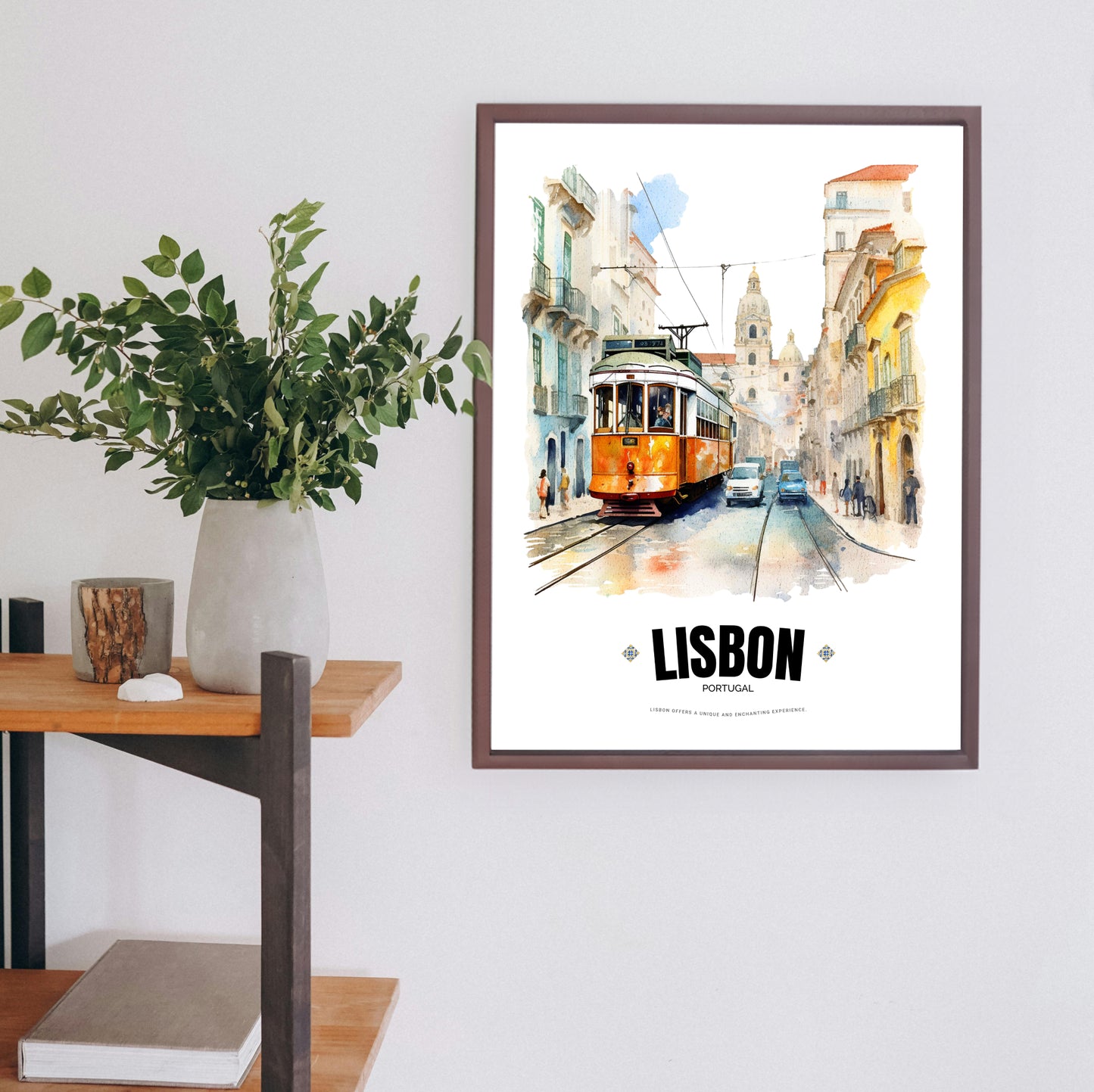 Watercolor Lisbon Electric Tram Poster – Captivating Artistry of Portugal's Iconic Transportation