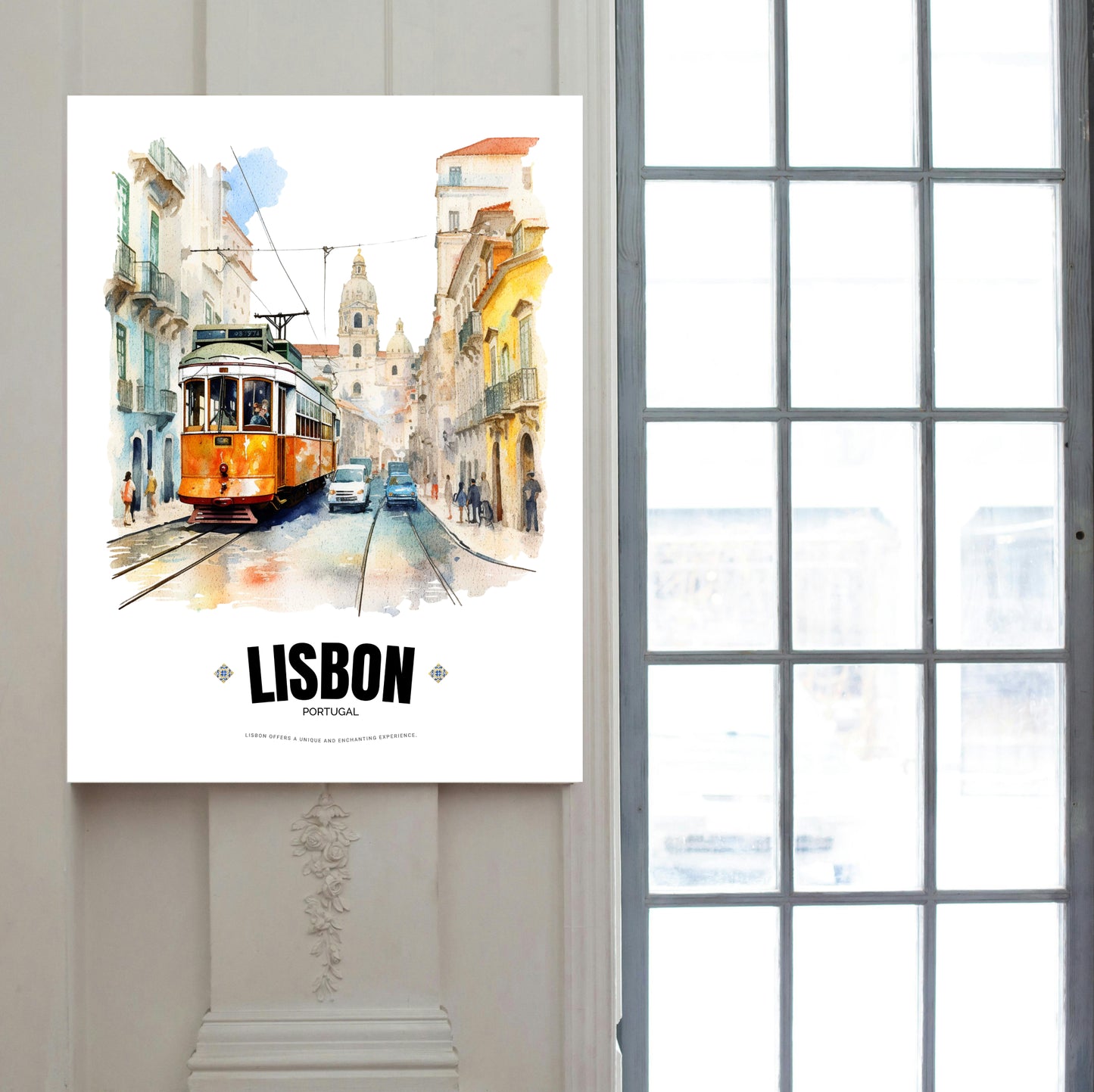 Watercolor Lisbon Electric Tram Poster – Captivating Artistry of Portugal's Iconic Transportation