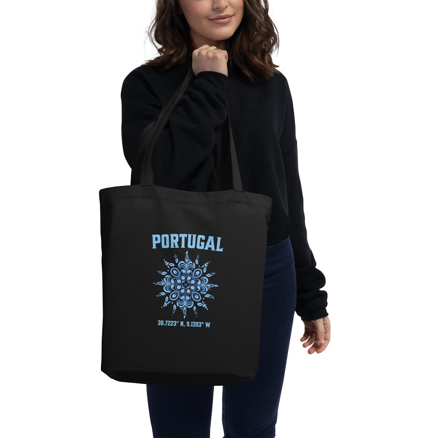 Portugal Sun Design Eco Tote Bag with Portuguese Tiles & Coordinates - Eco Tote Bag - 2 Colours