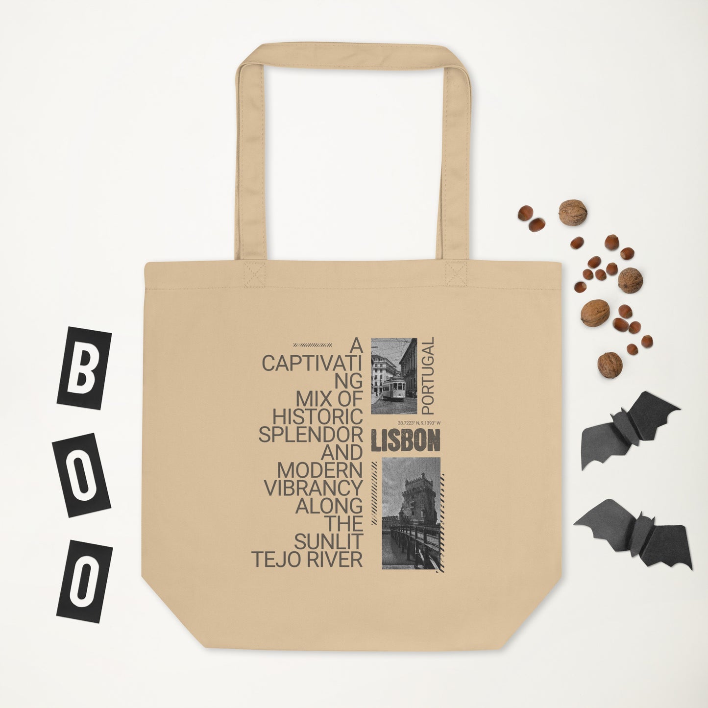 Captivating Lisbon Portugal Eco Tote Bag - Black & White Cityscape Design | Reusable Organic Cotton Bag