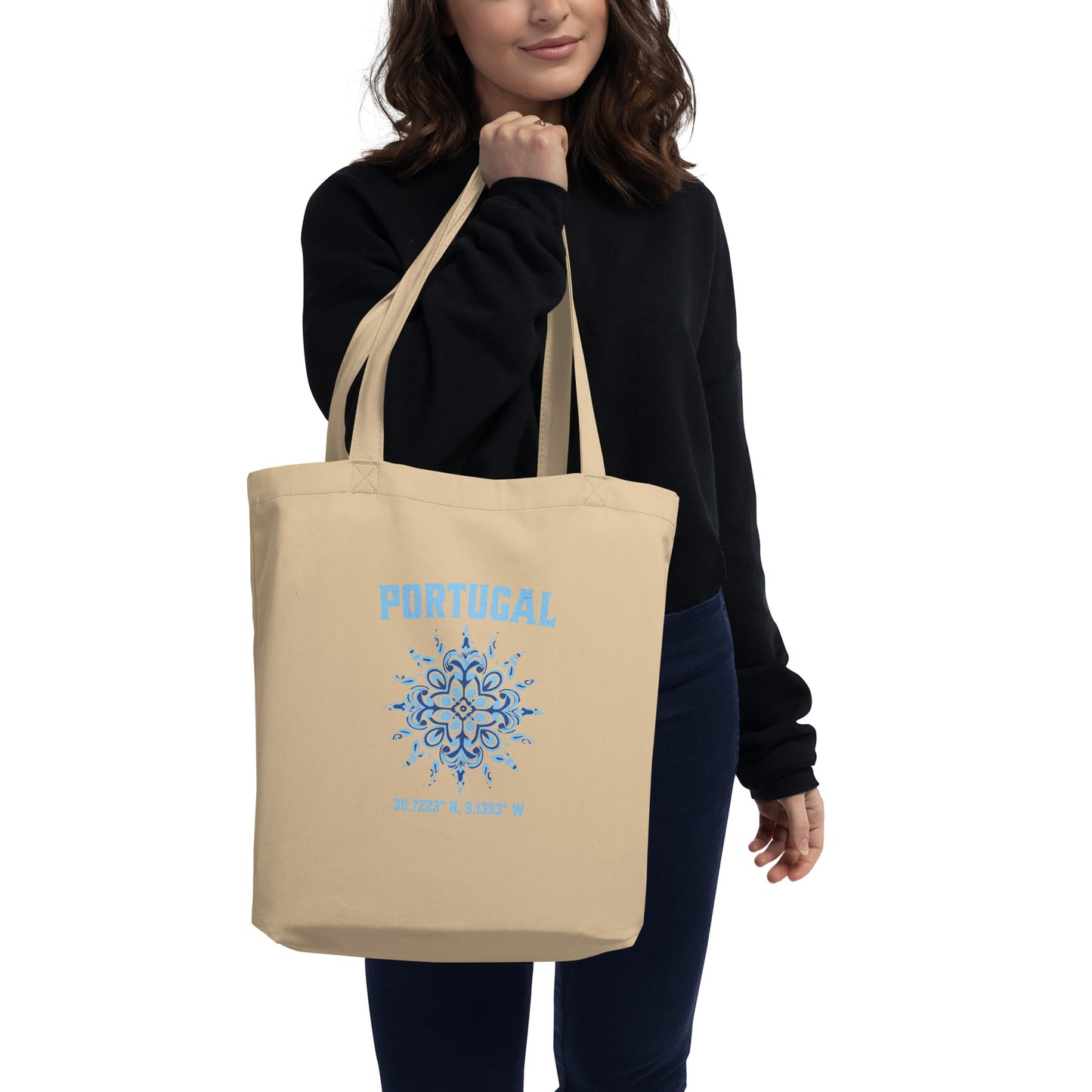 Portugal Sun Design Eco Tote Bag with Portuguese Tiles & Coordinates - Eco Tote Bag - 2 Colours