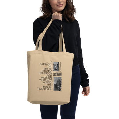 Captivating Lisbon Portugal Eco Tote Bag - Black & White Cityscape Design | Reusable Organic Cotton Bag