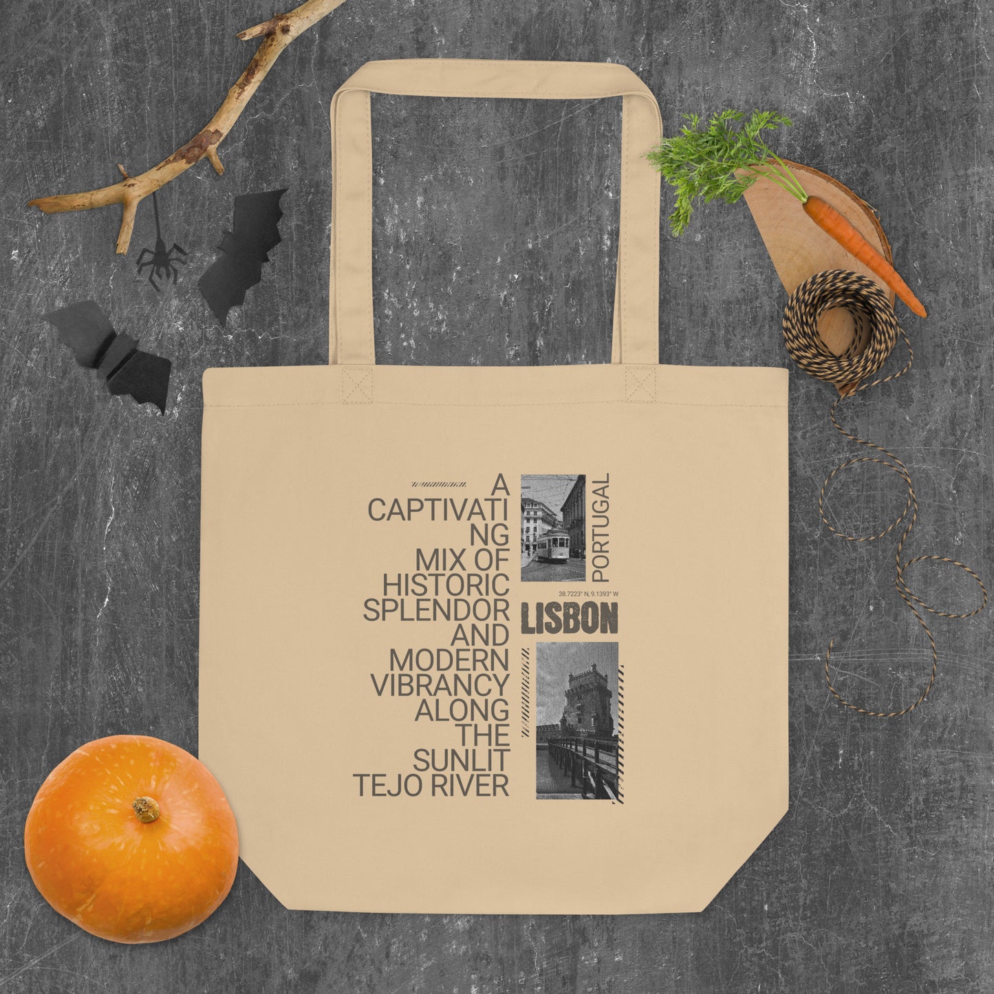 Captivating Lisbon Portugal Eco Tote Bag - Black & White Cityscape Design | Reusable Organic Cotton Bag