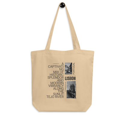 Captivating Lisbon Portugal Eco Tote Bag - Black & White Cityscape Design | Reusable Organic Cotton Bag