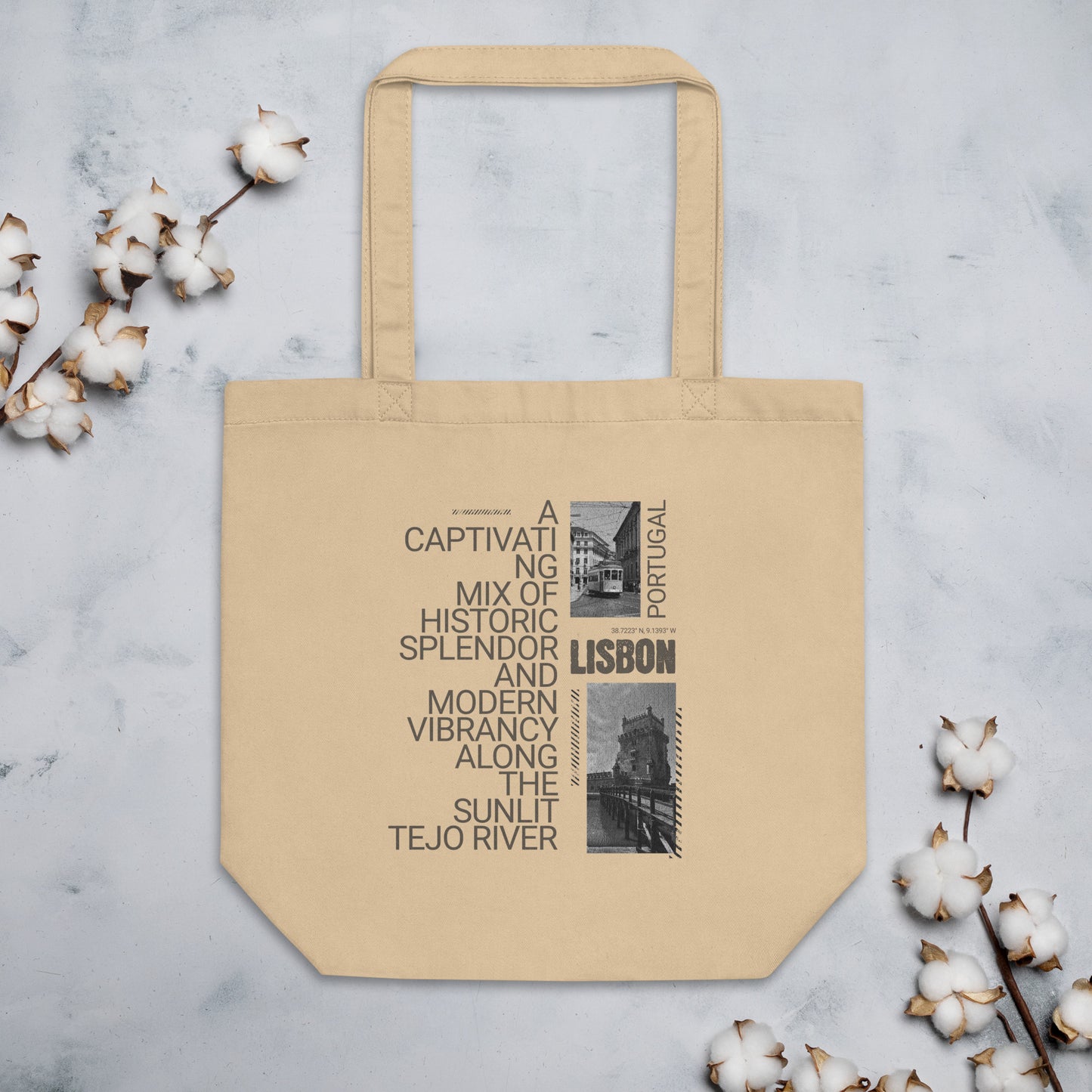 Captivating Lisbon Portugal Eco Tote Bag - Black & White Cityscape Design | Reusable Organic Cotton Bag