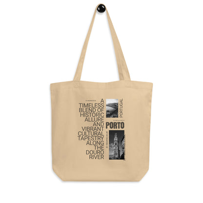 Porto Portugal Eco Tote Bag - Black & White Cityscape Design | Reusable Organic Cotton Bag