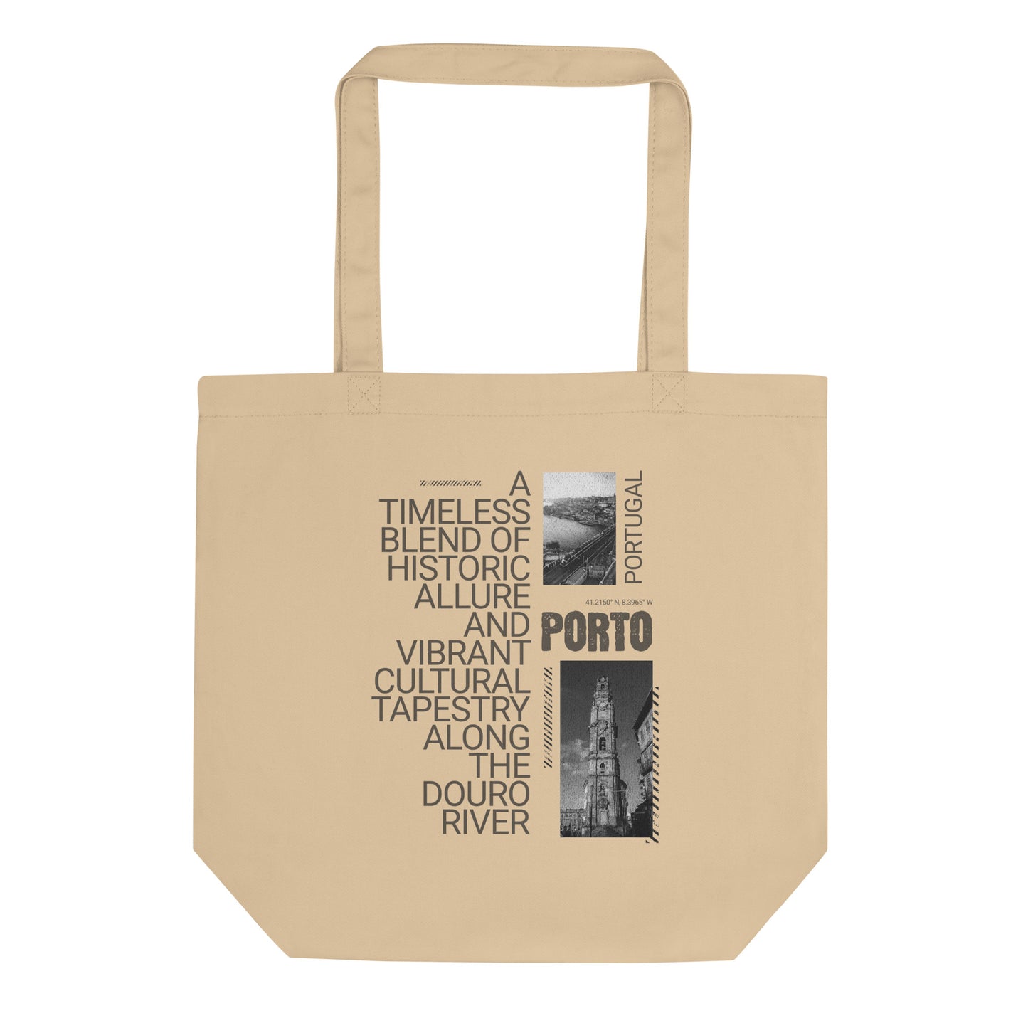 Porto Portugal Eco Tote Bag - Black & White Cityscape Design | Reusable Organic Cotton Bag