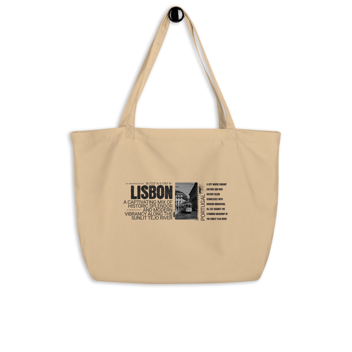 Vintage Lisbon Portugal Tote Bag - Black & White Cityscape Design | Portuguese Travel Photography Reusable Bag