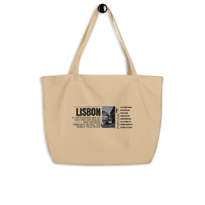 Vintage Lisbon Portugal Tote Bag - Black & White Cityscape Design | Portuguese Travel Photography Reusable Bag