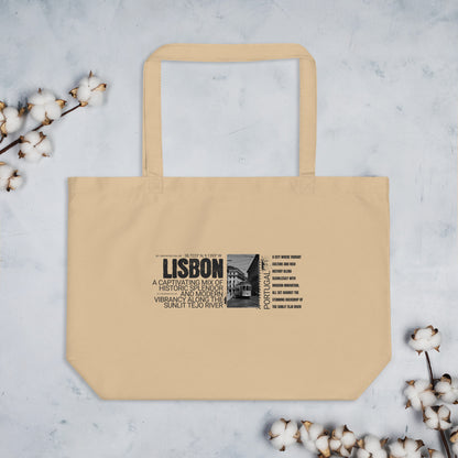 Vintage Lisbon Portugal Tote Bag - Black & White Cityscape Design | Portuguese Travel Photography Reusable Bag