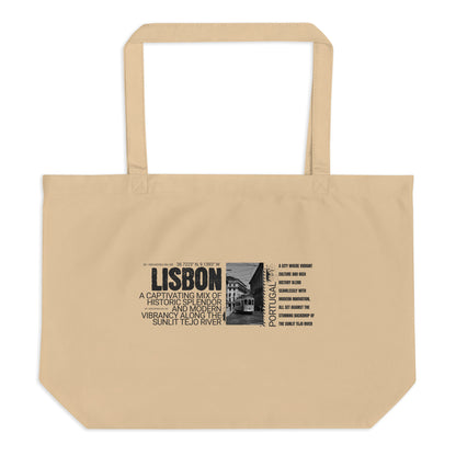 Vintage Lisbon Portugal Tote Bag - Black & White Cityscape Design | Portuguese Travel Photography Reusable Bag