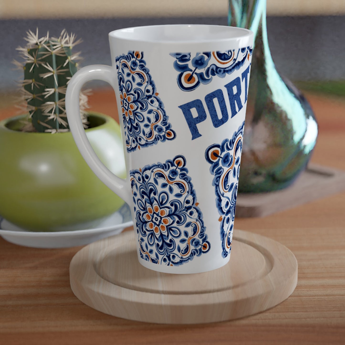 Portuguese Tiles Mug Design - White Latte 17oz Ceramic Mug