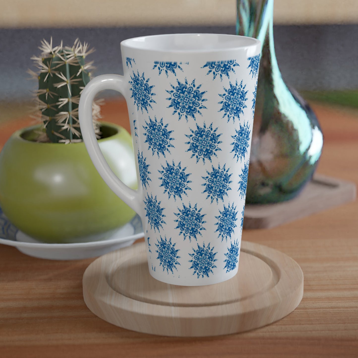 Contemporany Portuguese Tiles Design Mug - Sun Design - White Latte 17oz Ceramic Mug