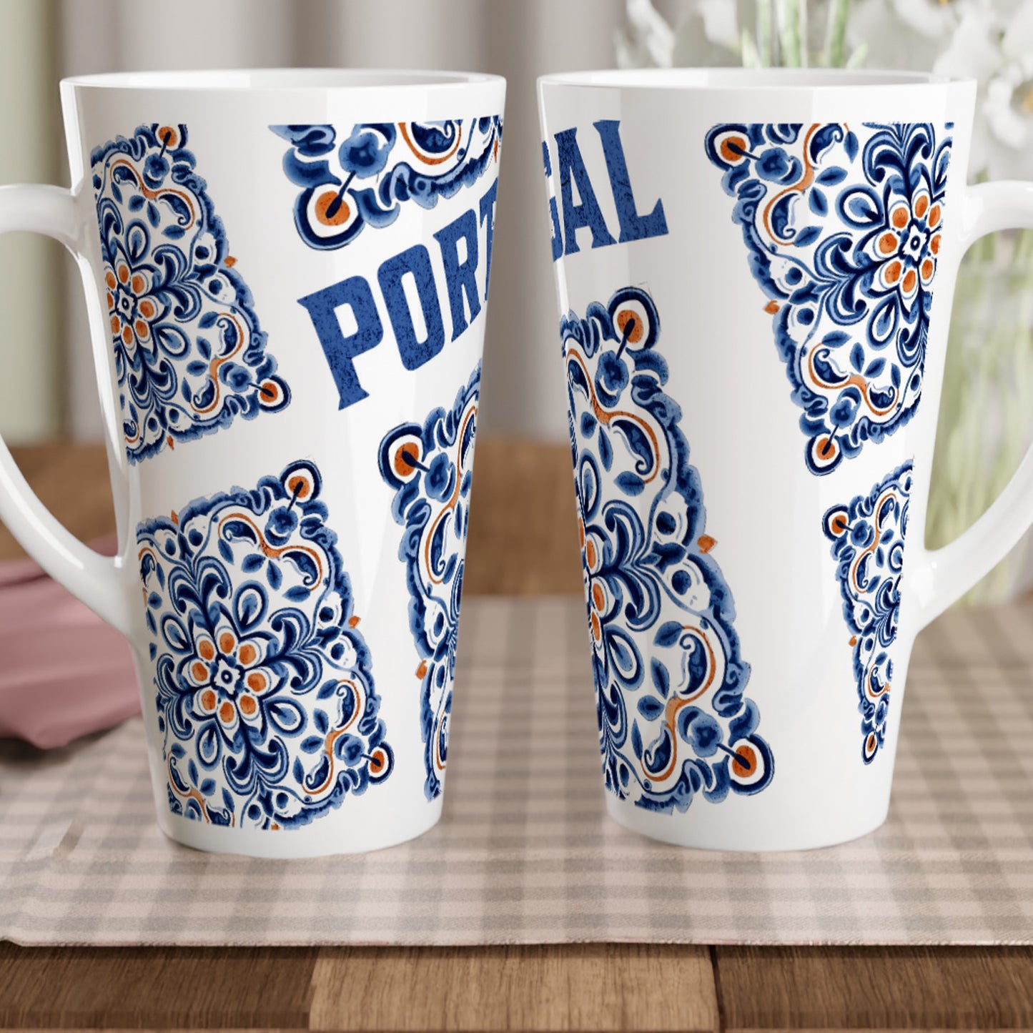 Portuguese Tiles Mug Design - White Latte 17oz Ceramic Mug