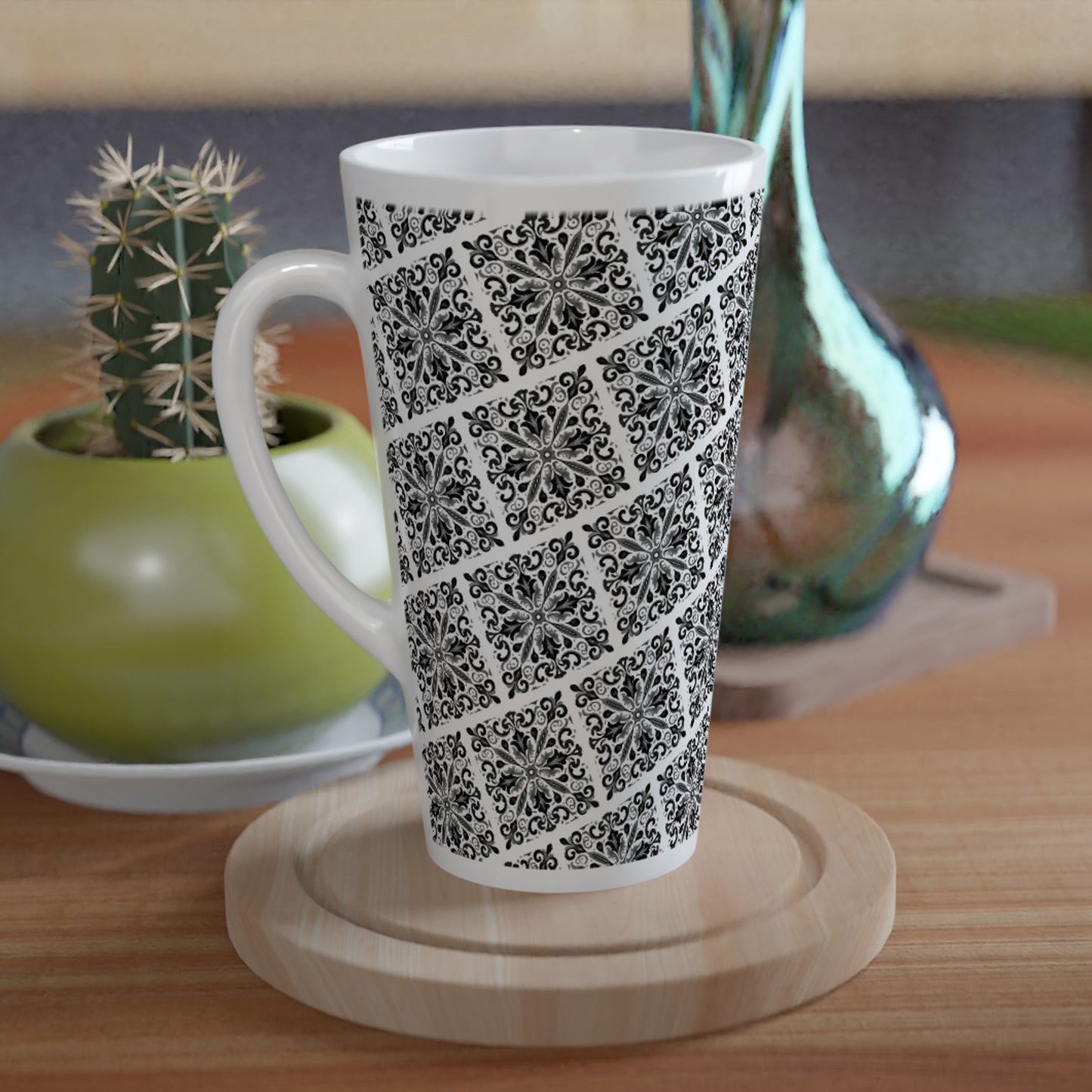 Contemporany Portuguese Tiles Design Mug - White Latte 17oz Ceramic Mug