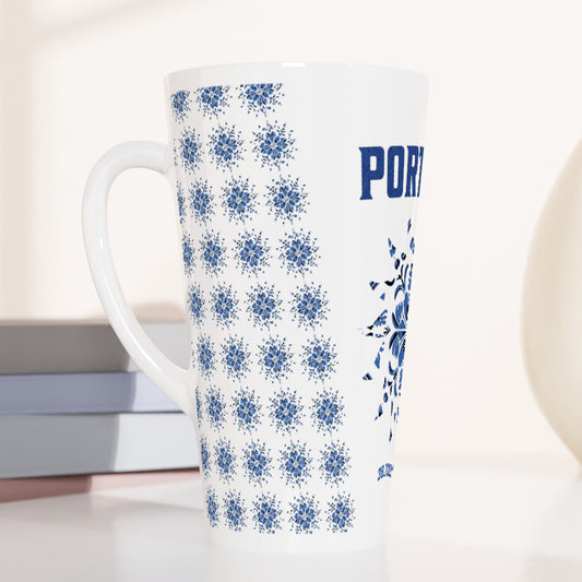 Contemporany Portuguese Tiles Design Mug - Sun Design- Blue  - White Latte 17oz Ceramic Mug