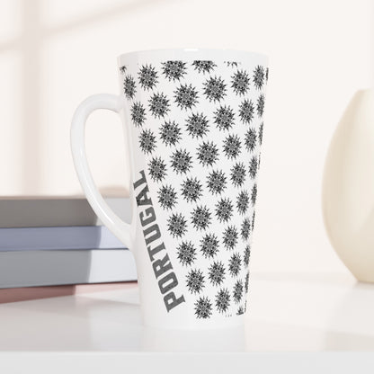 Contemporany Portuguese Tiles Design Mug - Sun Design- Gray - White Latte 17oz Ceramic Mug