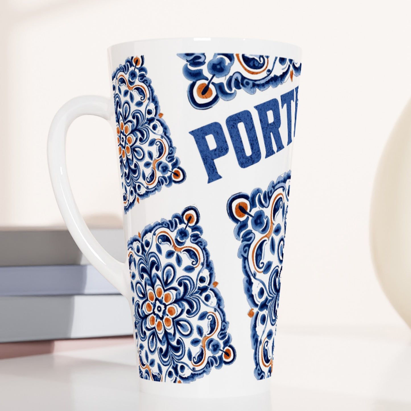 Portuguese Tiles Mug Design - White Latte 17oz Ceramic Mug