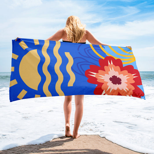 Towel Beach Portuguese Design - Sun and Flowers