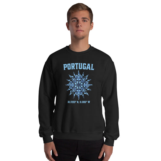 Portugal Sun Design Unisex Sweatshirt with Portuguese Tiles & Coordinates - Unisex Sweatshirt