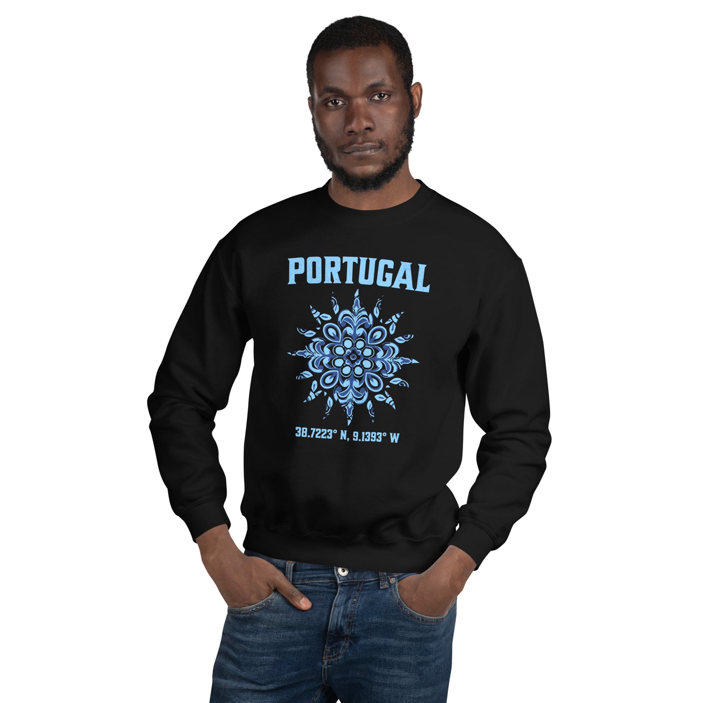 Portugal Sun Design Unisex Sweatshirt with Portuguese Tiles & Coordinates - Unisex Sweatshirt