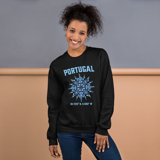 Portugal Sun Design with Portuguese Tiles & Coordinates -  Unisex Hoodie