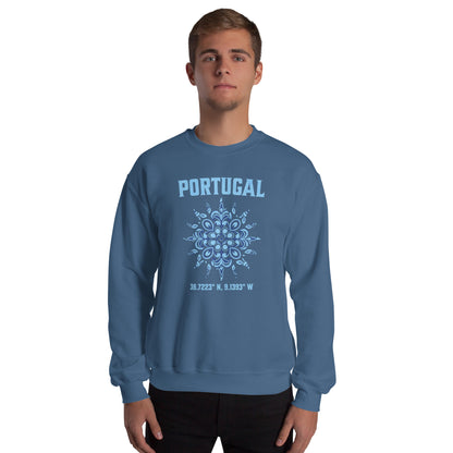 Portugal Sun Design Unisex Sweatshirt with Portuguese Tiles & Coordinates - Unisex Sweatshirt