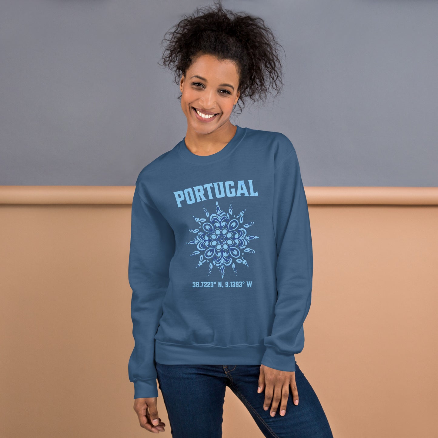 Portugal Sun Design with Portuguese Tiles & Coordinates -  Unisex Hoodie