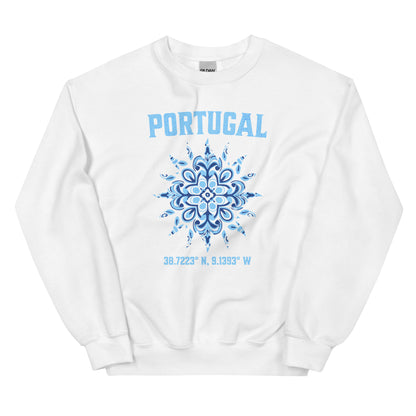 Portugal Sun Design Unisex Sweatshirt with Portuguese Tiles & Coordinates - Unisex Sweatshirt