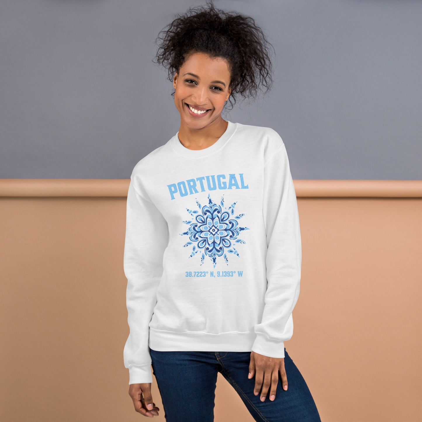 Portugal Sun Design with Portuguese Tiles & Coordinates -  Unisex Hoodie