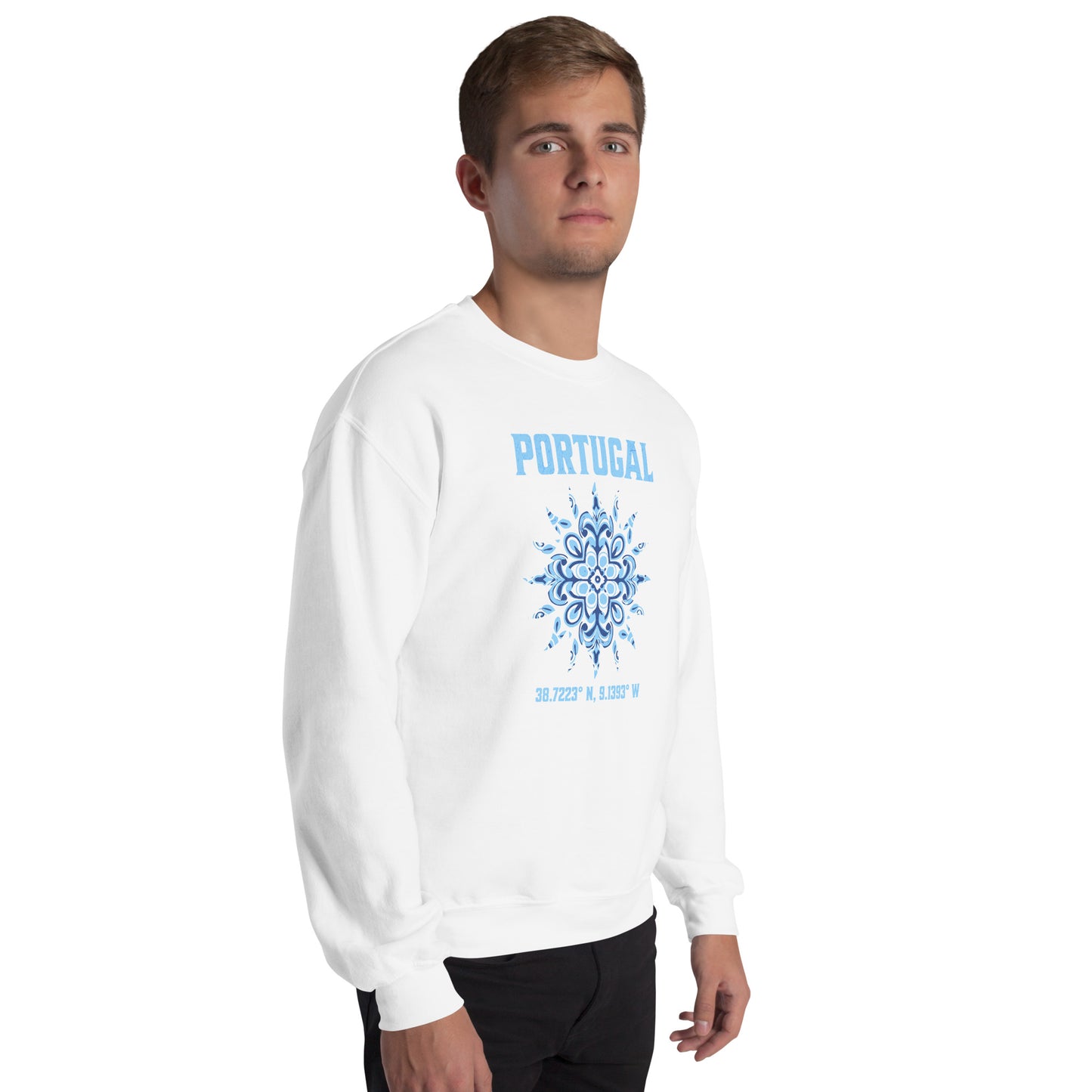 Portugal Sun Design Unisex Sweatshirt with Portuguese Tiles & Coordinates - Unisex Sweatshirt