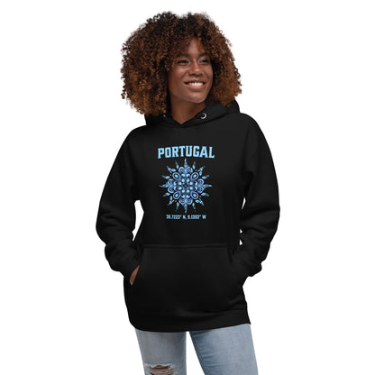 Portugal Sun Design with Portuguese Tiles & Coordinates - Unisex Hoodie