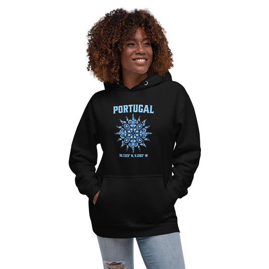 Portugal Sun Design with Portuguese Tiles & Coordinates - Unisex Hoodie