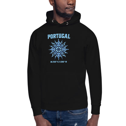 Men’s Hoodie with Portugal Sun Design, Portuguese Tiles & Coordinates