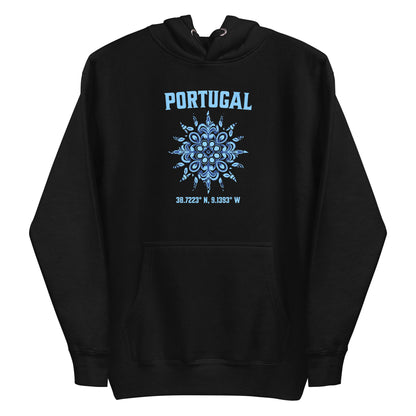 Men’s Hoodie with Portugal Sun Design, Portuguese Tiles & Coordinates