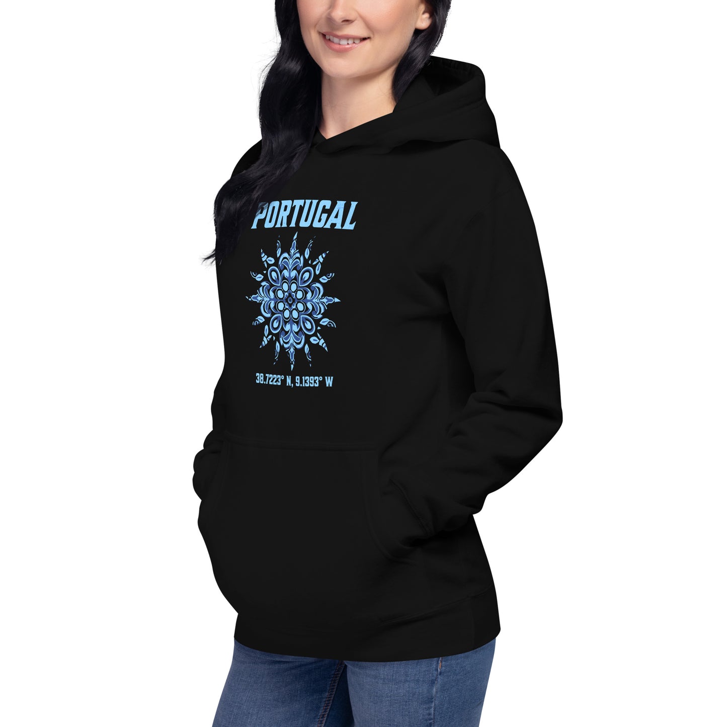 Portugal Sun Design with Portuguese Tiles & Coordinates - Unisex Hoodie