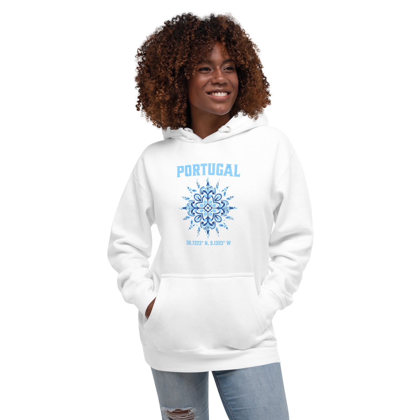 Portugal Sun Design with Portuguese Tiles & Coordinates - Unisex Hoodie