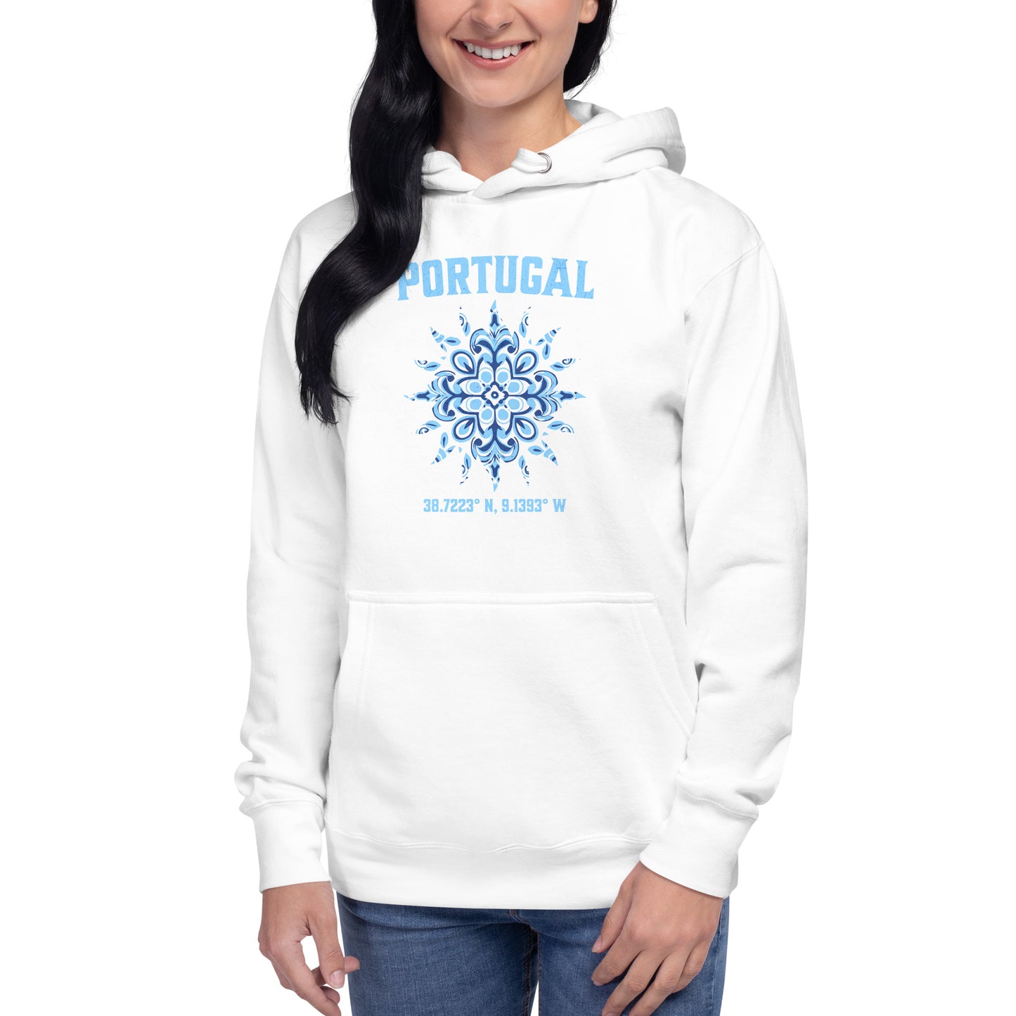 Portugal Sun Design with Portuguese Tiles & Coordinates - Unisex Hoodie