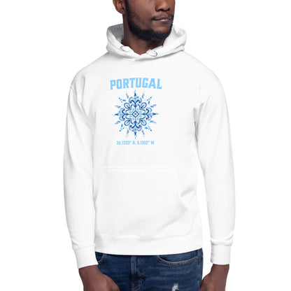 Men’s Hoodie with Portugal Sun Design, Portuguese Tiles & Coordinates