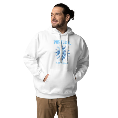 Men’s Hoodie with Portugal Sun Design, Portuguese Tiles & Coordinates