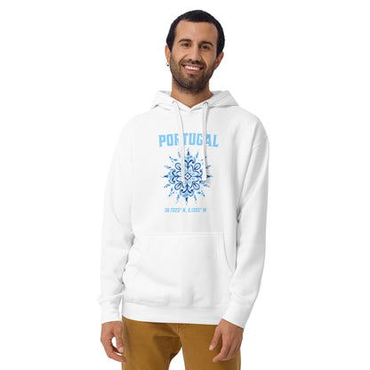 Men’s Hoodie with Portugal Sun Design, Portuguese Tiles & Coordinates